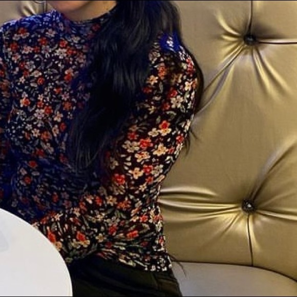 DYNAMITE FLORAL HIGH NECK LONG SLEEVE TOP / FALL / SIZE XS - Picture 2 of 6